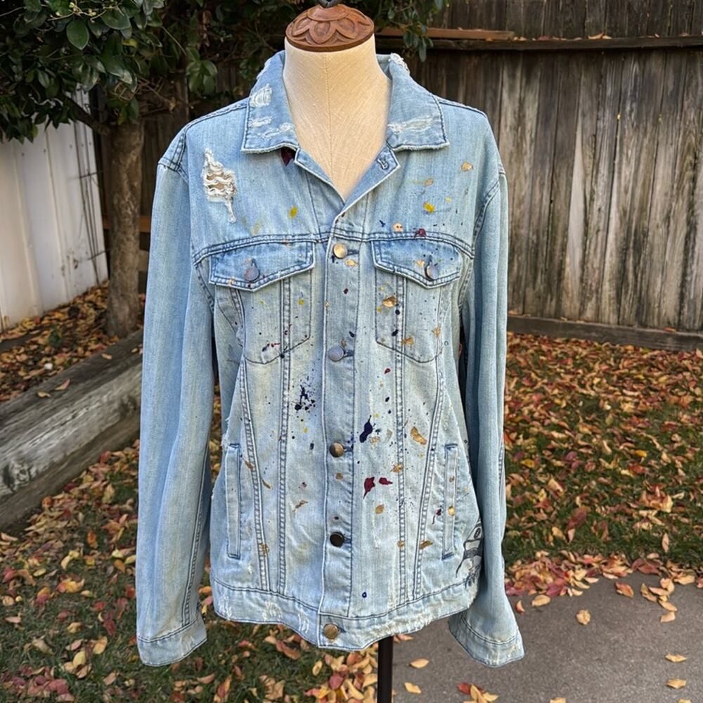 Jackson Distressed Light Blue Wash Trucker Jean Jacket Custom Mens Medium